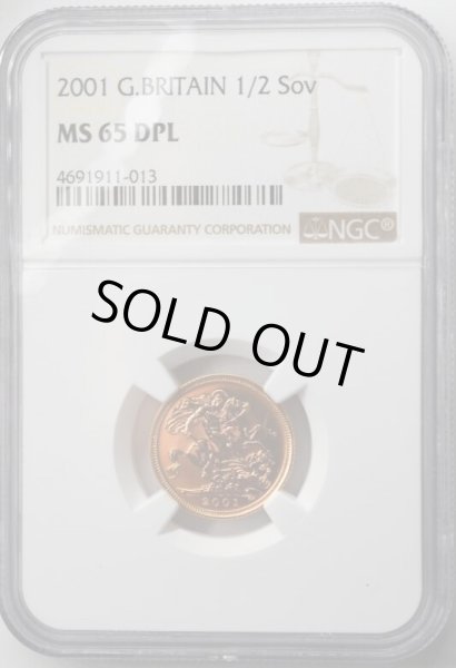 画像3: 【超希少/世界で1枚】 イギリス 2001年 エリザベス2世 1/2ソブリン金貨 NGC MS65DPL (3)
