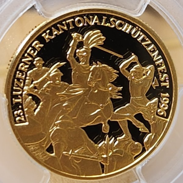 画像1: 1996年_射撃祭_500F金貨_Hab-52（四天王金貨）_評価S_PCGS_PR70DC (1)