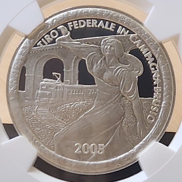 画像1: 2005年_射撃祭_50Fr銀貨（手替わり）_12度傾打エラー_Hab-72a_評価A_NGC_PF70UC (1)