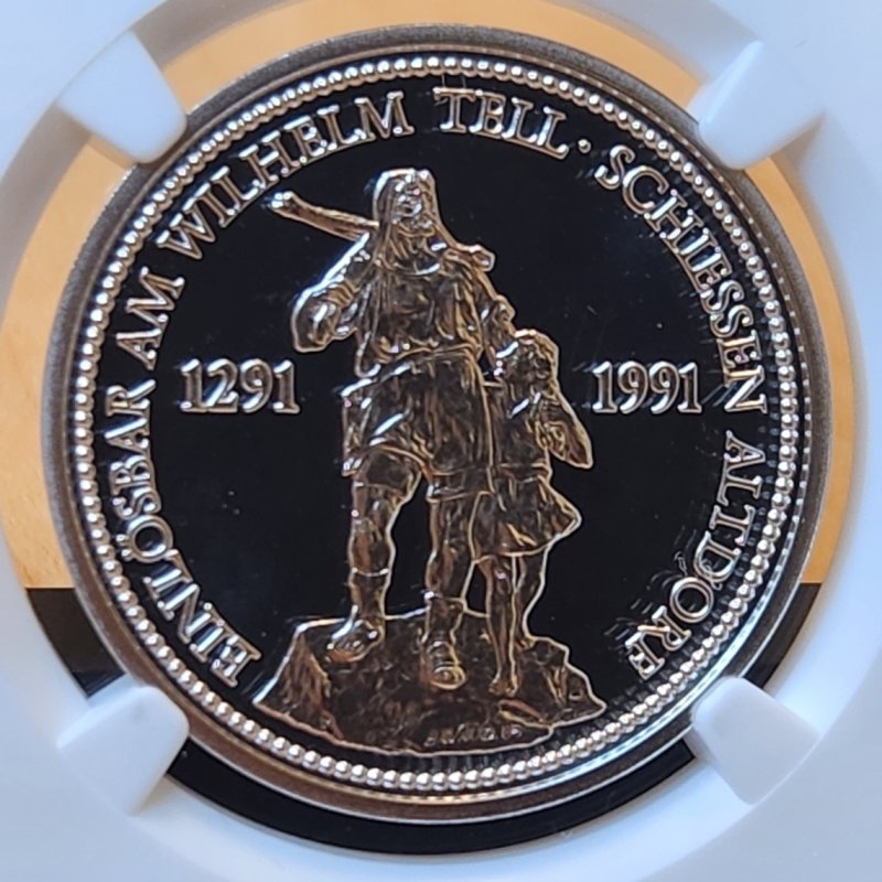 画像1: 1986年_射撃祭_100Fプラチナ貨_Hab-30b(発行枚数250枚)_評価B_NGC_PF69UC (1)