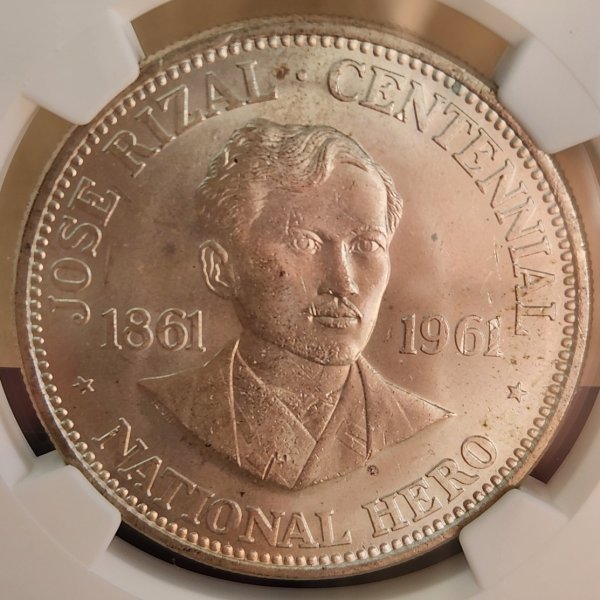 画像1: 1961年_フィリピン S1P_銀メダル_JOSE RIZAL_NGC_MS64 (1)