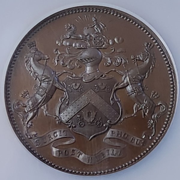 画像1: 1900年_G.Britain_イギリス_コーチ＆コーチハーネスメーカーの会社_銅メダル_NGC_MS63BN(唯一の最高鑑定品)_箱付き (1)