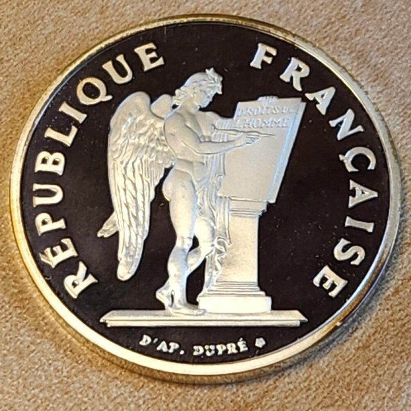 画像1: 1989年_フランス_100F_銀貨_自由・平等・友愛_箱付き・COA付 (1)