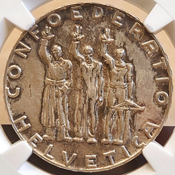画像1: 1941 年_スイス_5F銀貨_1241年の連邦建国650周年記念_NGC_UNC DETAILS CLEANED (1)
