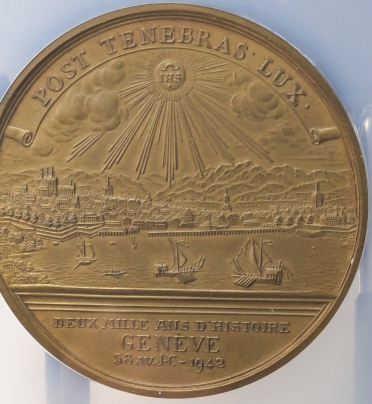 画像1: 1942年_スイス_ジュネーブ州2000年の歴史_銅メダル_NGC_MS66BN(最高鑑定)_総鑑定枚数2枚 (1)