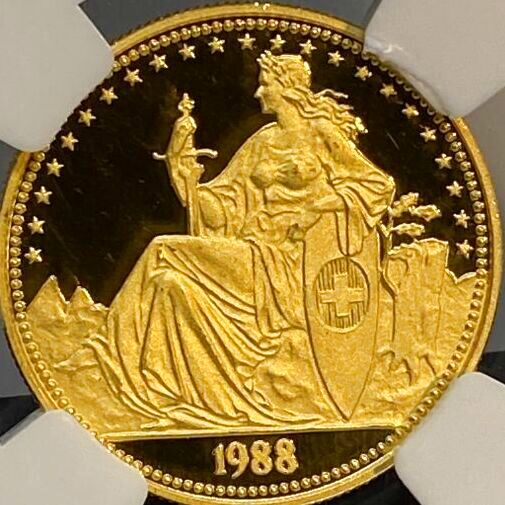 スイス 1988年 嘆きのライオン金貨 1/4ウンゼ NGC PF67UC - ティーコイン