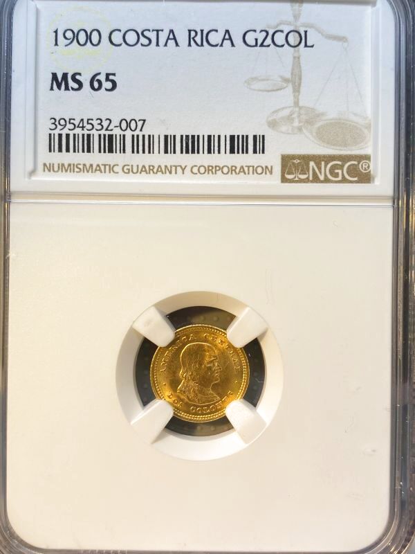 コスタリカ 1900年 コロンブス金貨 2コロネス NGC MS65 - ティーコイン